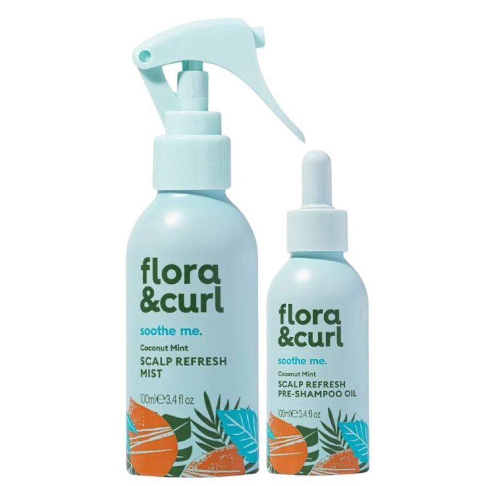 Flora &amp; Curl Kokosnuss-Minze Kopfhaut-Erfrischungs-Duo für vor und nach dem Duschen