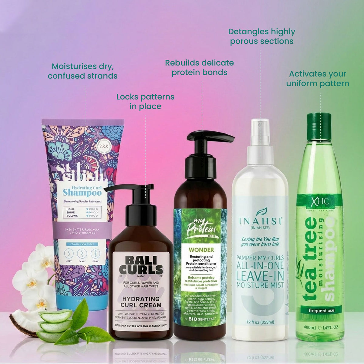 CurlyNest Starter Kit für welliges, lockiges Haar 2C-3A - Angleichung der Haarstruktur